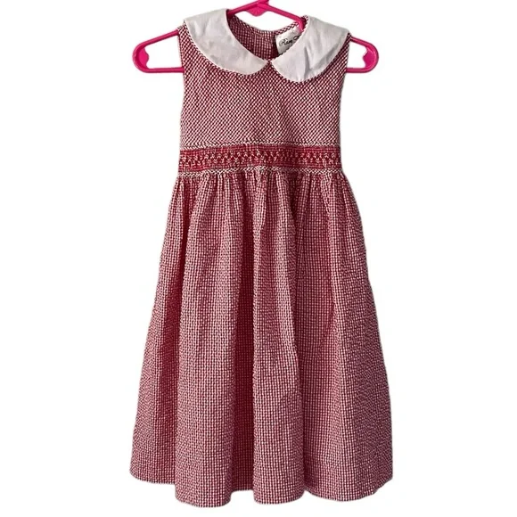 open lace back dress Blue Seersucker Patriotic Dress with Red Bows – Lillie & Lilah main image 1